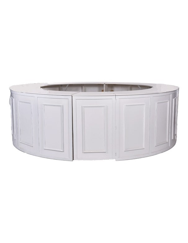 BANCONE BAR CURVO BIANCO CON CORNICI BIANCHE
