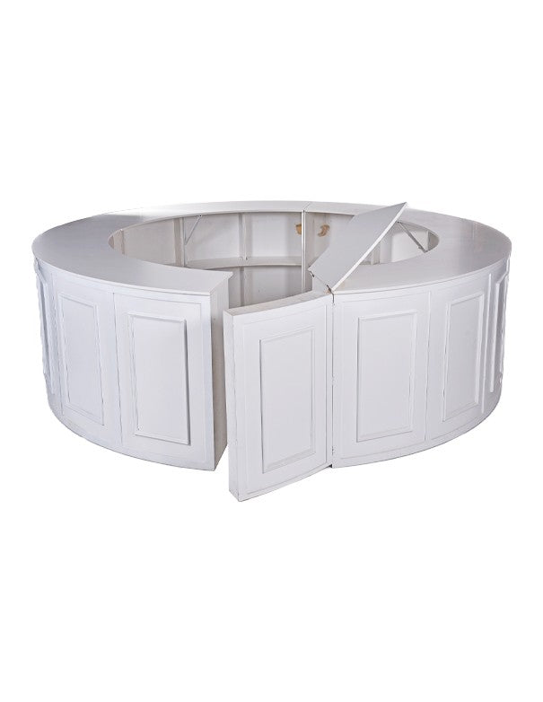 BANCONE BAR CURVO BIANCO CON CORNICI BIANCHE