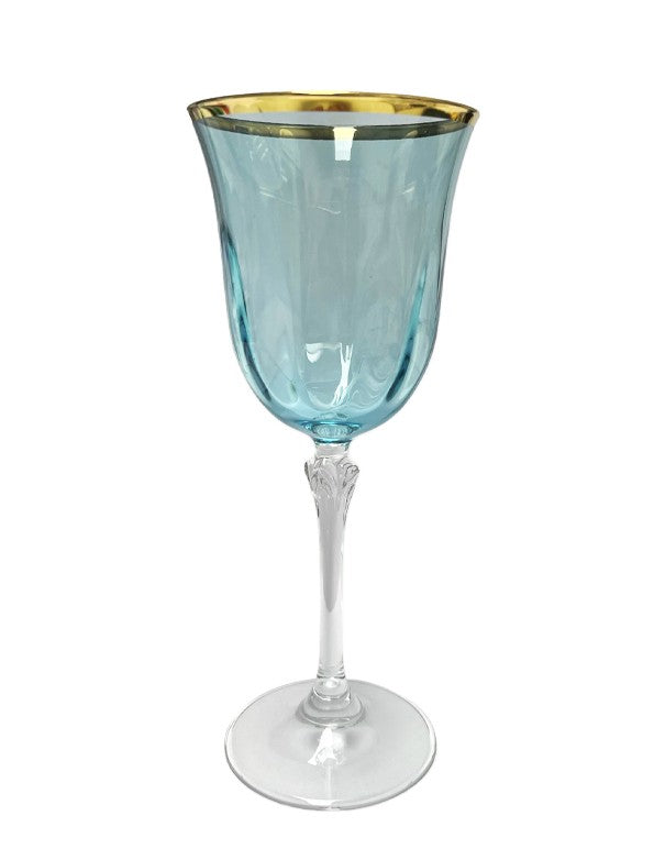 BICCHIERE LINEA LUDOVICA CELESTE FILO ORO