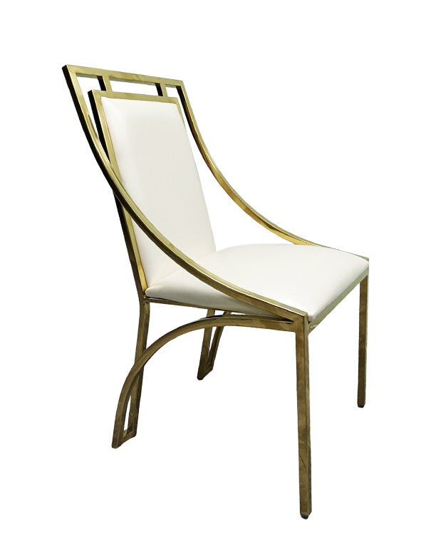 SEDIA DAFNE ORO CON SEDUTA IN PELLE BIANCA