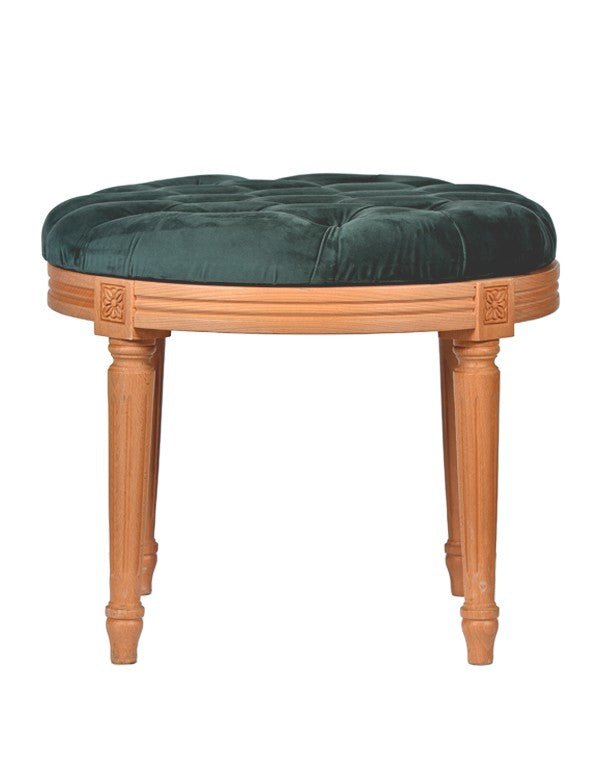 POUF LEGNO LUIGI XVI SEDUTA IN VELLUTO VERDE INGLESE