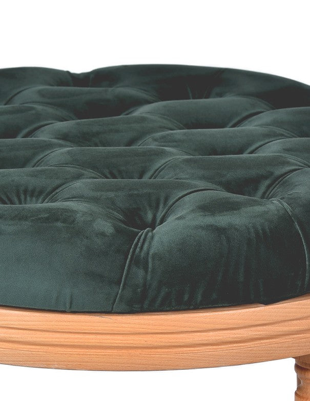 POUF LEGNO LUIGI XVI SEDUTA IN VELLUTO VERDE INGLESE
