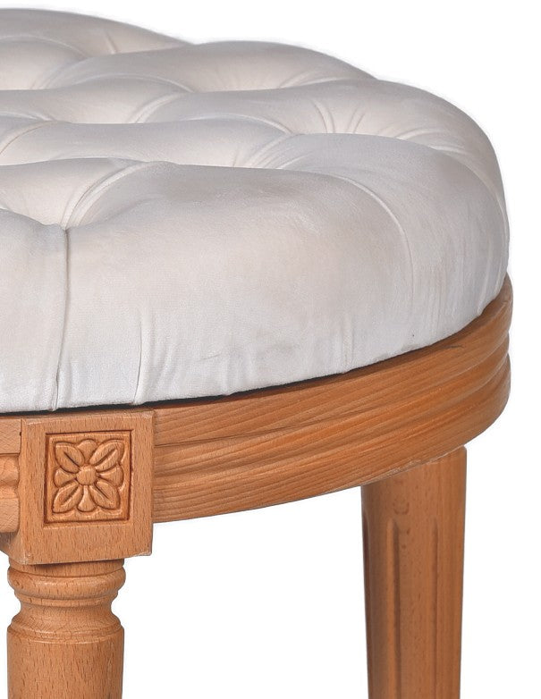 POUF LEGNO LUIGI XVI SEDUTA IN VELLUTO PANNA