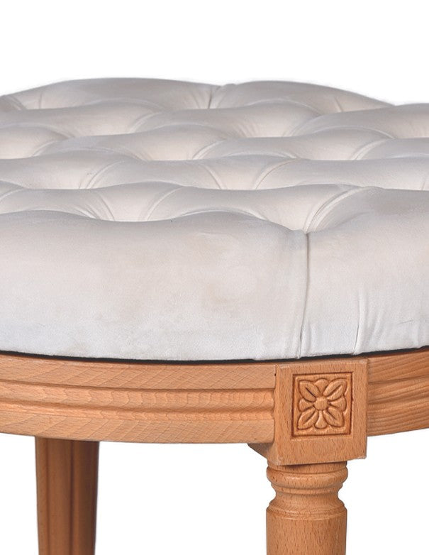 POUF LEGNO LUIGI XVI SEDUTA IN VELLUTO PANNA