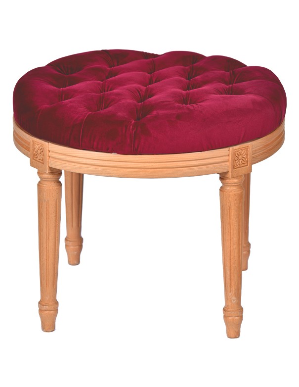 POUF LEGNO LUIGI XVI SEDUTA IN VELLUTO BORDEAUX