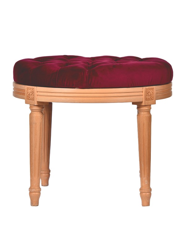 POUF LEGNO LUIGI XVI SEDUTA IN VELLUTO BORDEAUX