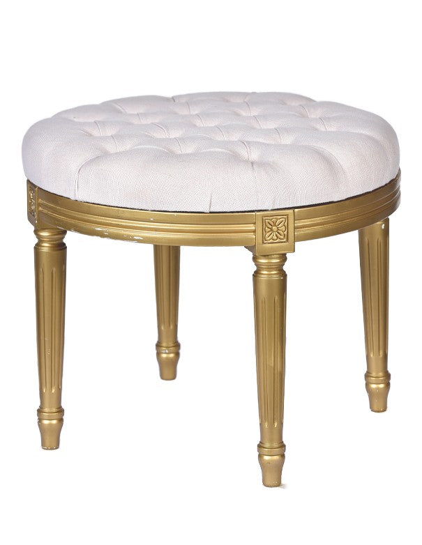 POUF ORO LUIGI XVI SEDUTA IN COTONE BIANCO