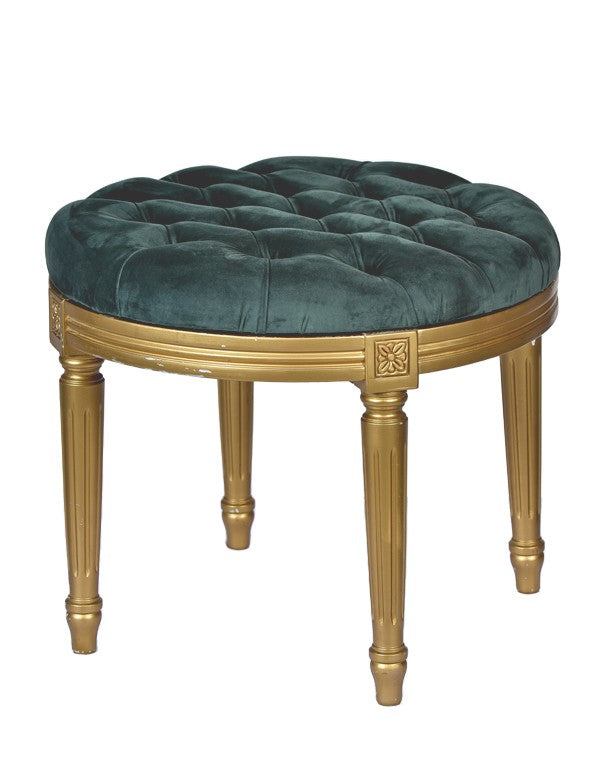 POUF ORO LUIGI XVI SEDUTA IN VELLUTO VERDE INGLESE