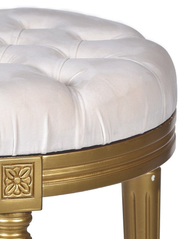 POUF ORO LUIGI XVI SEDUTA IN VELLUTO PANNA