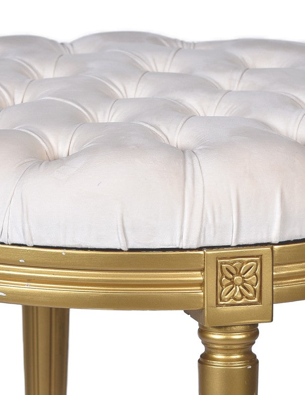 POUF ORO LUIGI XVI SEDUTA IN VELLUTO PANNA