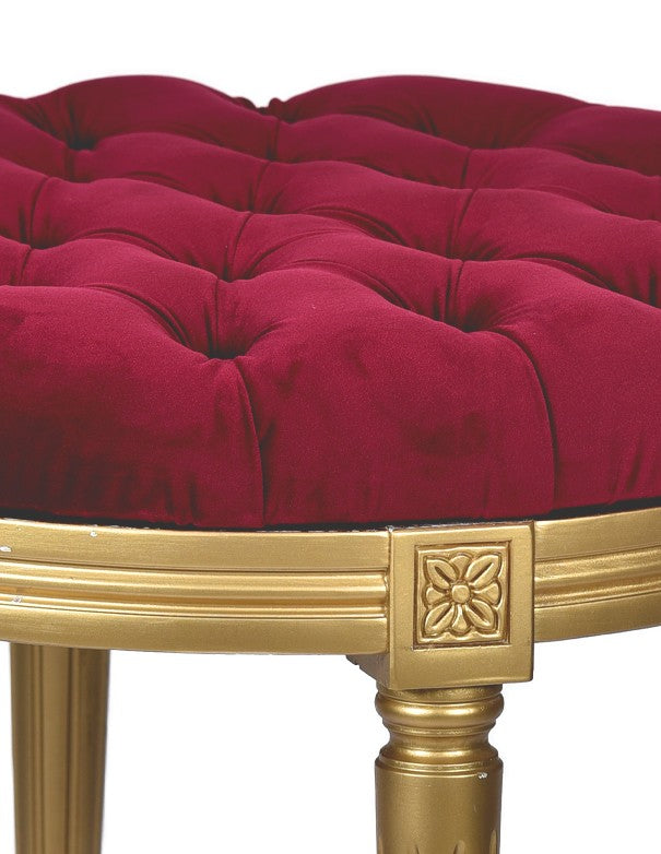 POUF ORO LUIGI XVI SEDUTA IN VELLUTO BORDEAUX