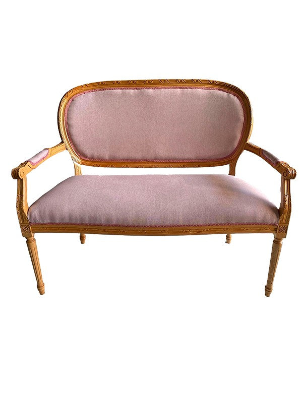 DIVANO LUIGI XVI LEGNO NATURALE CON SEDUTA ROSA