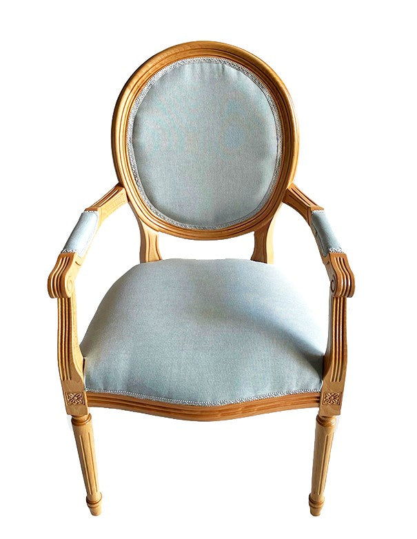 POLTRONA LUIGI XVI LEGNO NATURALE CON SEDUTA CELESTE