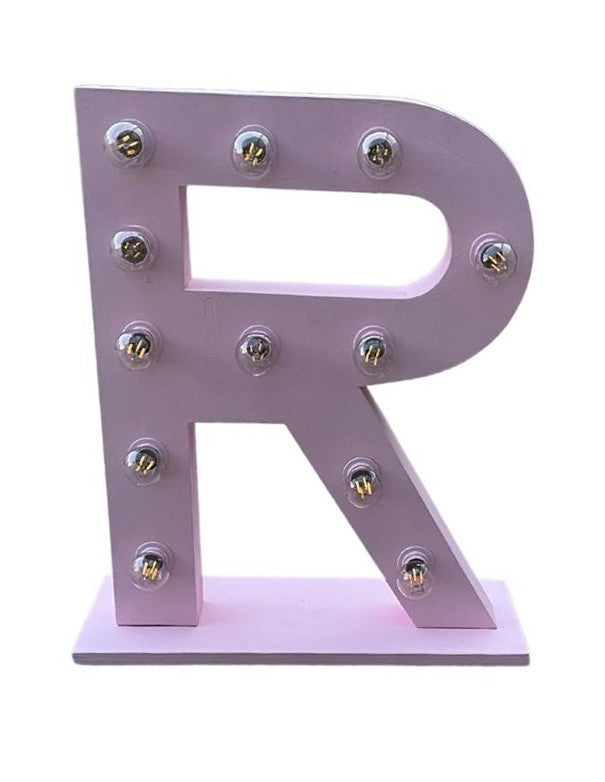 LETTERA R CON LAMPADINE ROSA