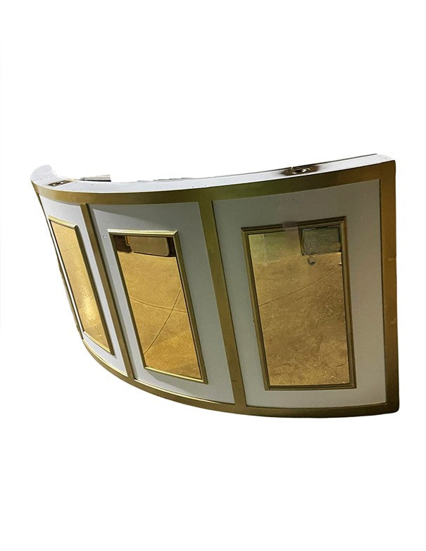BANCONE BAR CURVO BIANCO CON CORNICI E BOISERIE SPECCHIATE