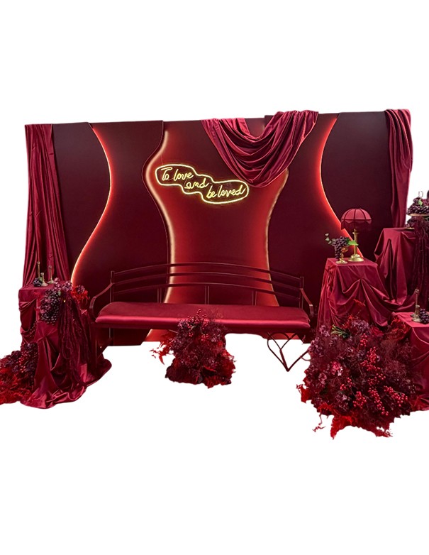 BACKDROP ONDA CON LED BORDEAUX