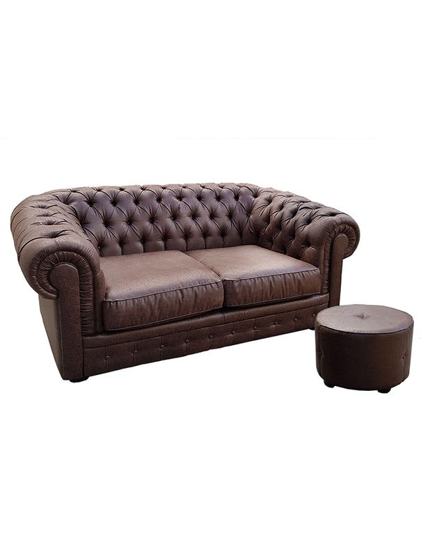POUF PELLE TONDO MARRONE BRUCIATO