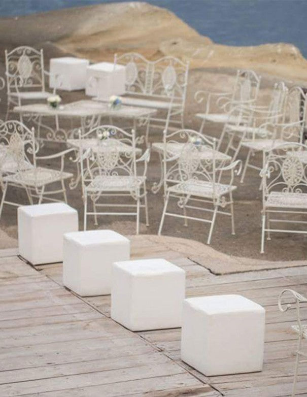 POUF QUADRATO BIANCO PELLE