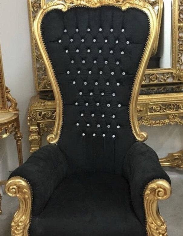 TRONO LUIGI XVI ORO E VELLUTO NERO