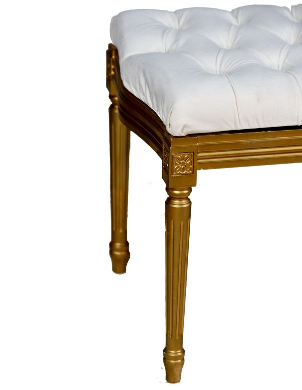 PANCA LUIGI XVI ORO CON CUSCINO IN VELLUTO BIANCO