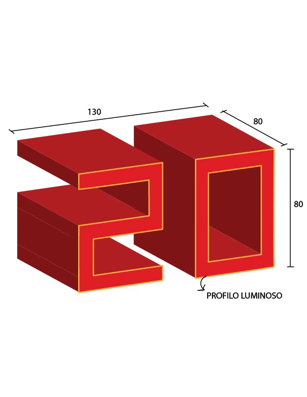 NUMERO 20 ROSSO CON BORDO LUMINOSO LED