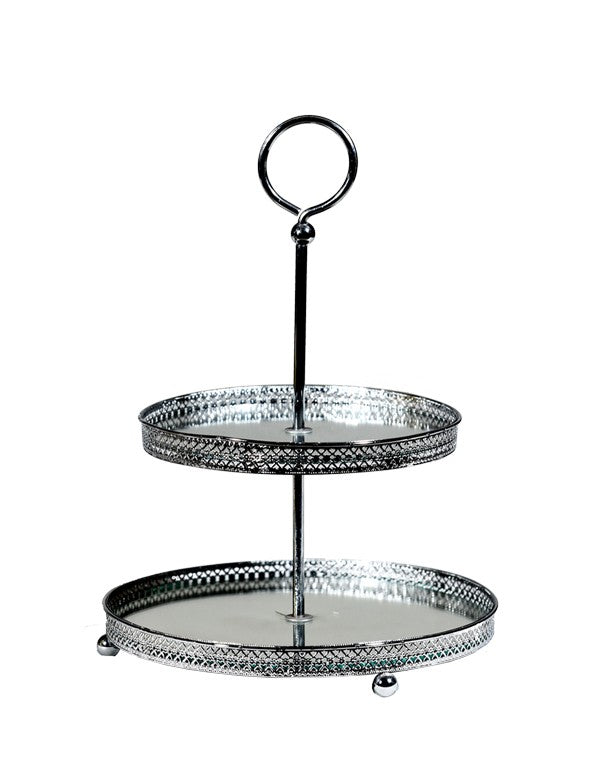 ALZATINA 2 LIVELLI CON PIANI SPECCHIO ARGENTO
