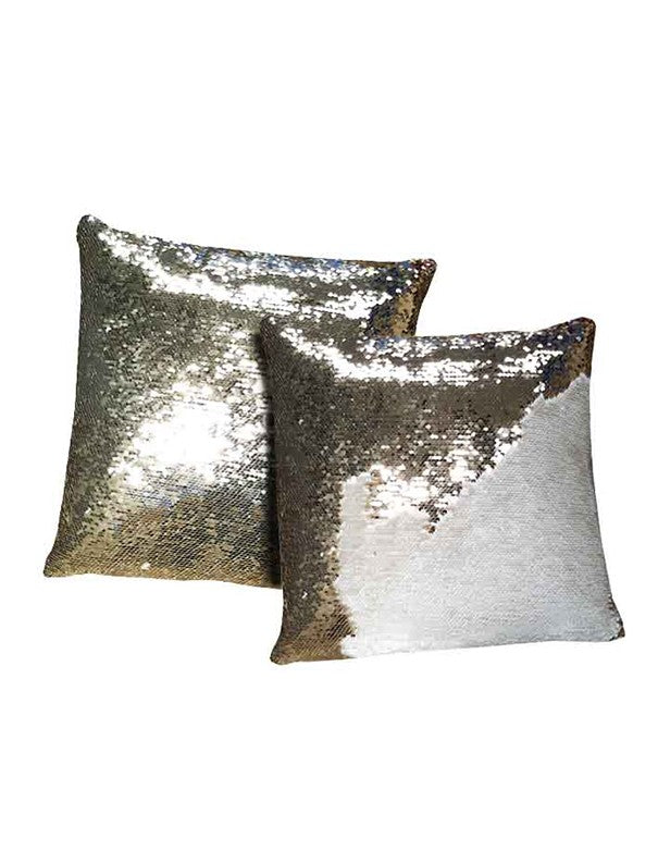 CUSCINO PAILLETTES BICOLOR PLATINO E PANNA