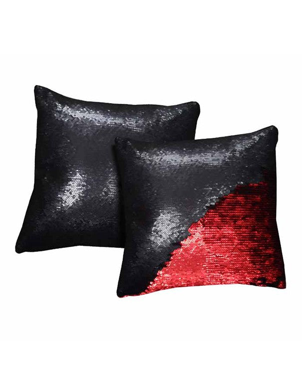 CUSCINO PAILLETTES BICOLOR NERO E ROSSO