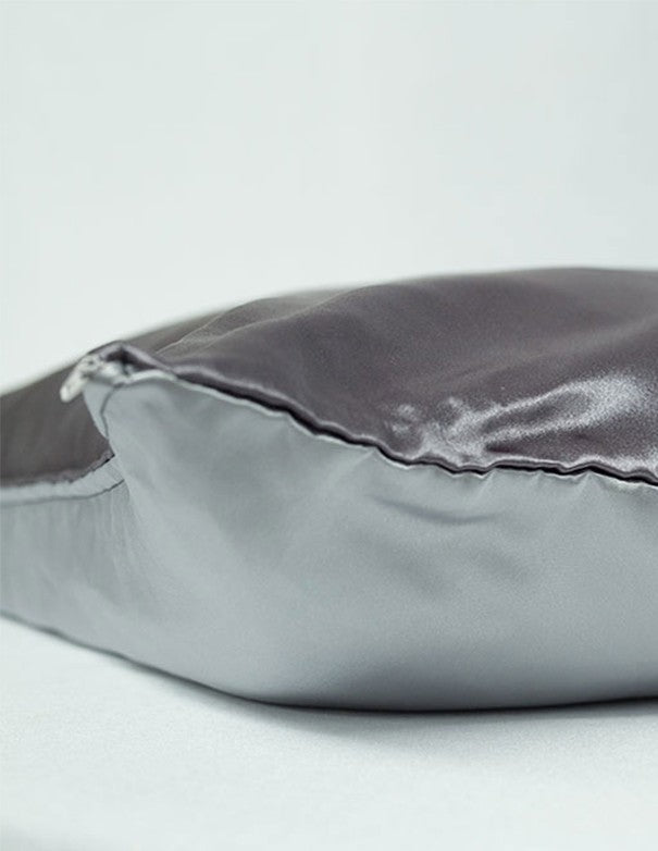 CUSCINO IN RASO BICOLORE ARGENTO-GRIGIO SCURO