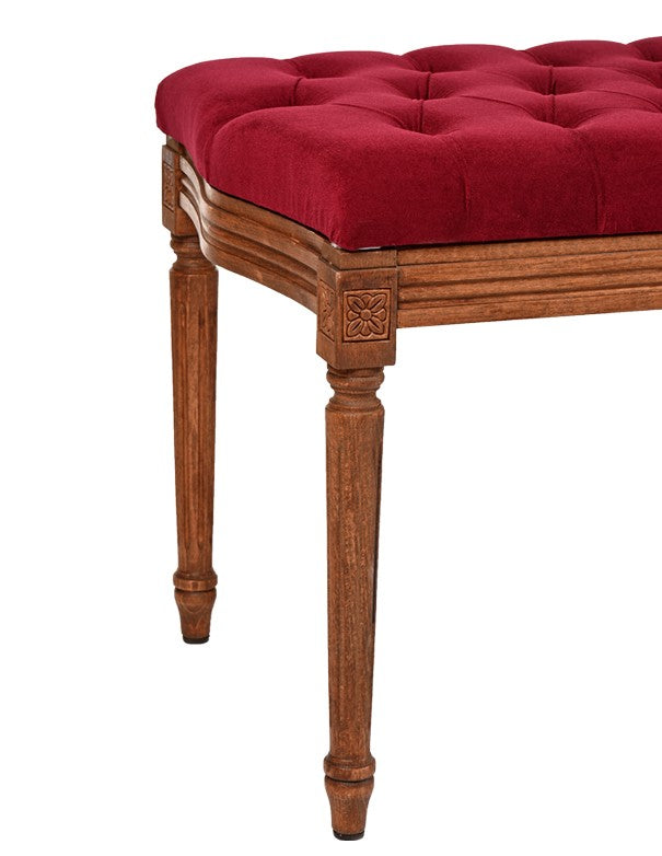 PANCA LUIGI XVI IN LEGNO NOCE CON CUSCINO IN VELLUTO BORDEAUX