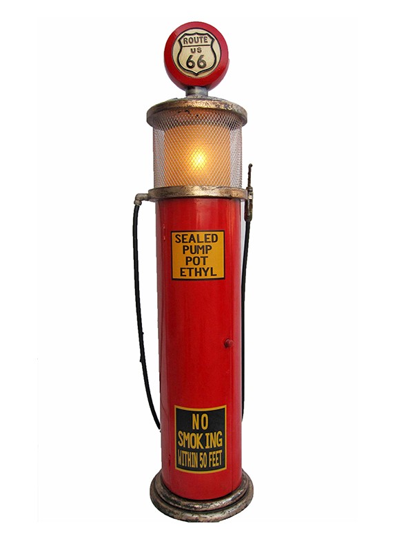 DISTRIBUTORE DI BENZINA ROSSO VINTAGE CIRCOLARE ROUTE 66 CON LAMPADINA