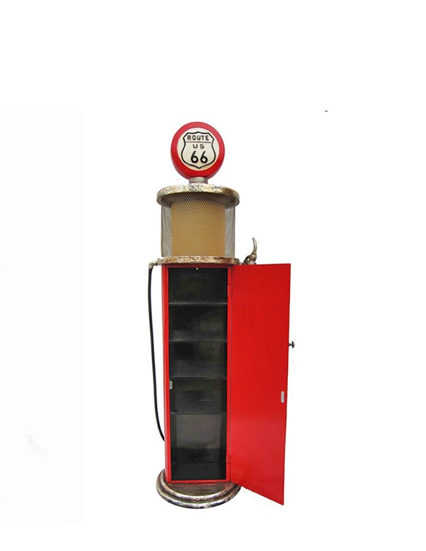 DISTRIBUTORE DI BENZINA ROSSO VINTAGE CIRCOLARE ROUTE 66 CON LAMPADINA