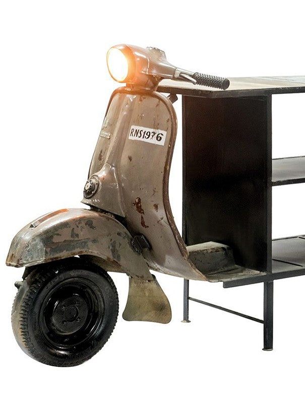 CONSOLLE VINTAGE VESPA IN METALLO E LEGNO CON LAMPADINA
