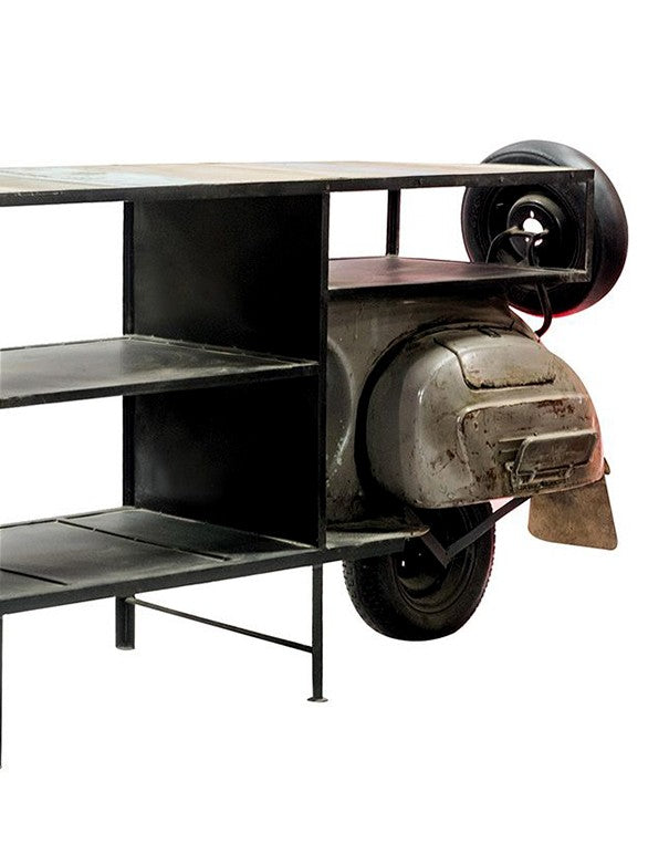 CONSOLLE VINTAGE VESPA IN METALLO E LEGNO CON LAMPADINA