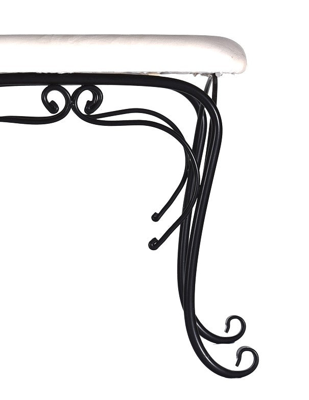 POUF IN FERRO BATTUTO NERO CON CUSCINO BIANCO