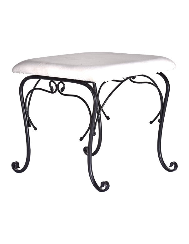 COPERTURA CUSCINO IN VELLUTO BIANCO PER POUF IN FERRO BATTUTO NERO