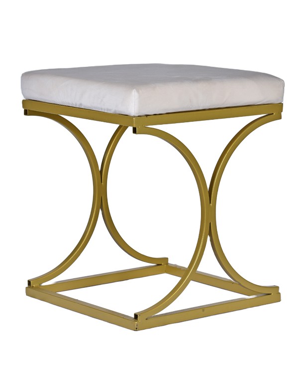 POUF ORO CON SEDUTA IN VELLUTO BIANCO