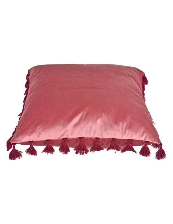 CUSCINO VELVET ROSA CIPRIA CON NAPPINE BORDEAUX