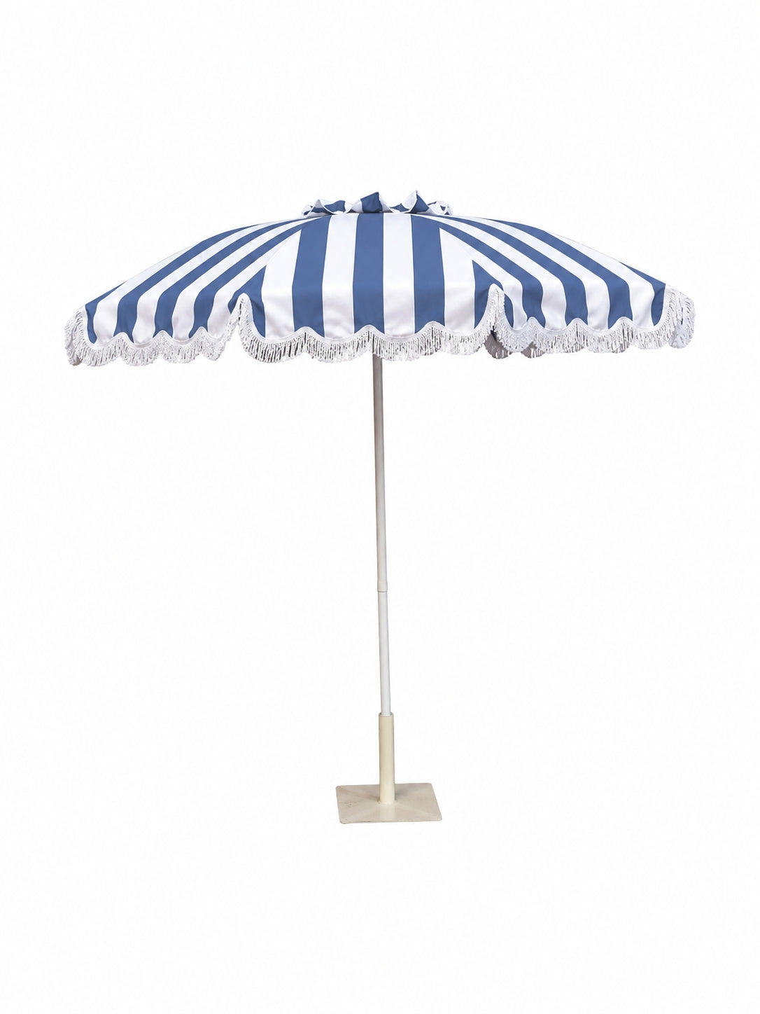 OMBRELLONE FRANGE BIANCO E BLU
