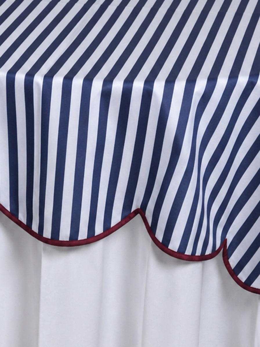 COPRIMACCHIA COTONE RIGHE BIANCHE E BLU CON BORDINO BORDEAUX