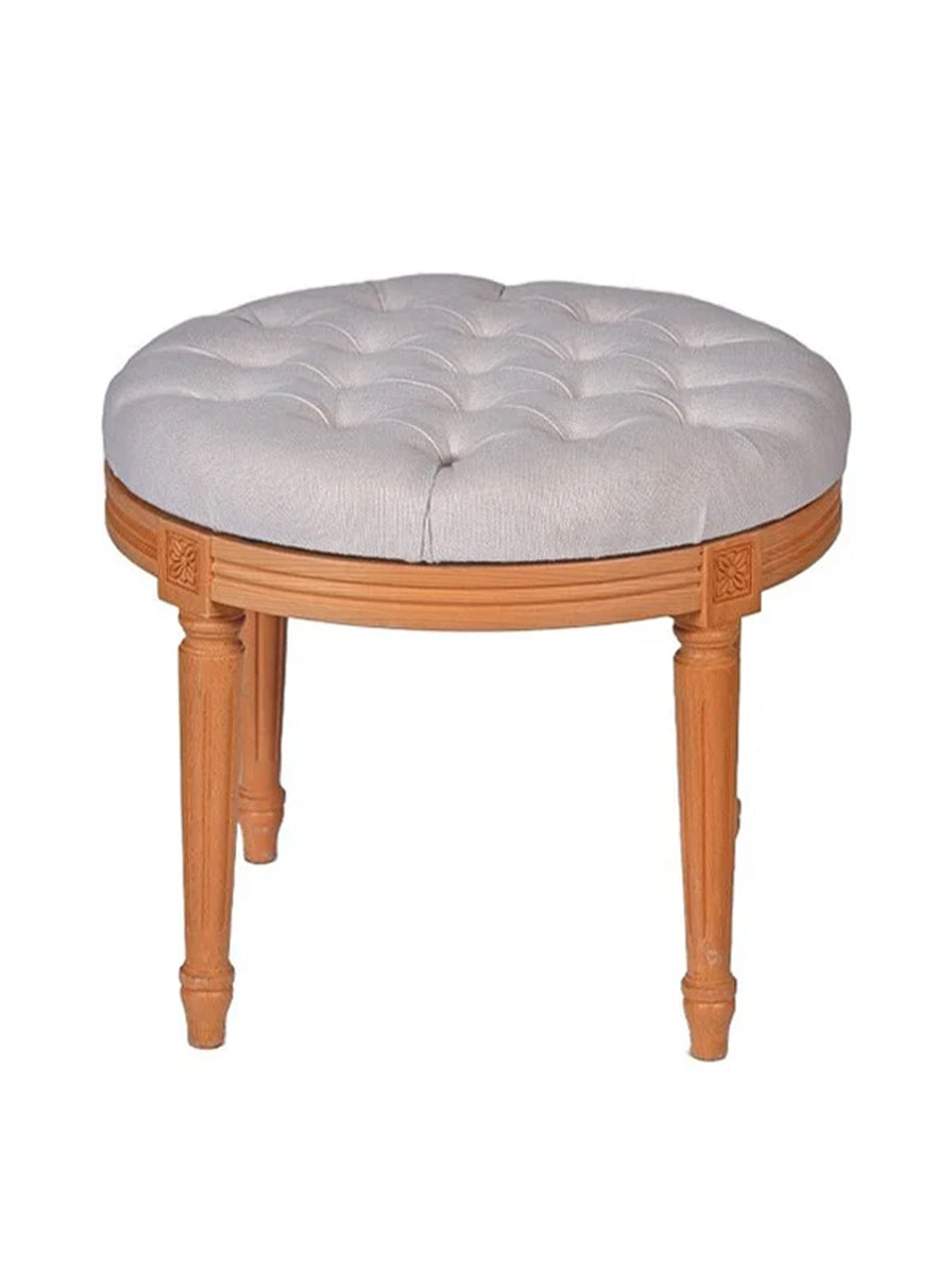 POUF LEGNO LUIGI XVI SEDUTA IN VELLUTO PANNA