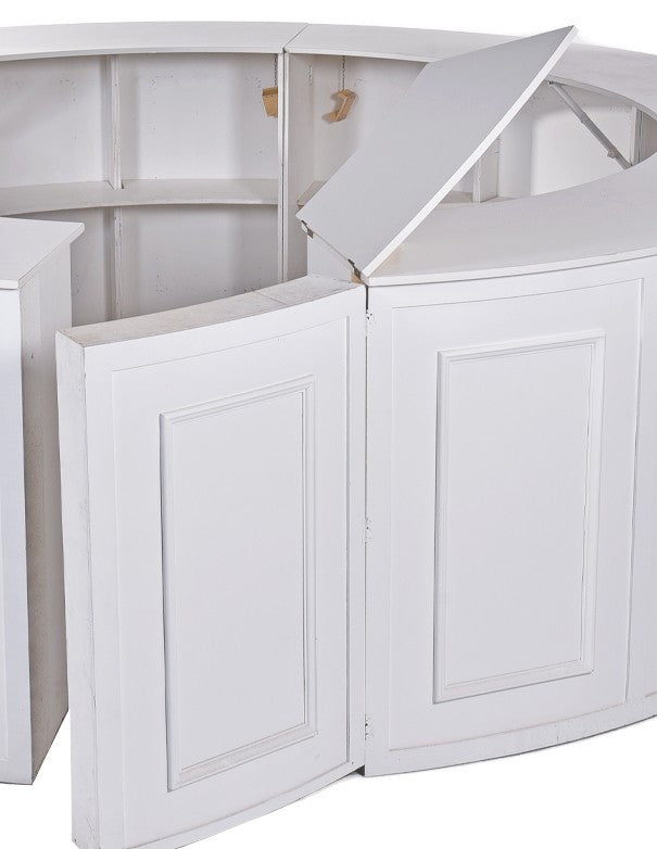 BANCONE BAR CURVO BIANCO CON CORNICI BIANCHE