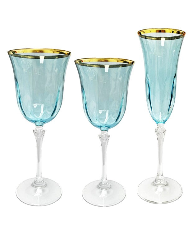 BICCHIERE LINEA LUDOVICA CELESTE FILO ORO