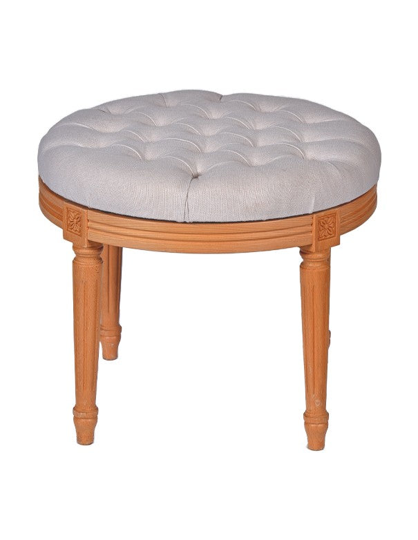 POUF LEGNO LUIGI XVI SEDUTA IN COTONE BIANCO