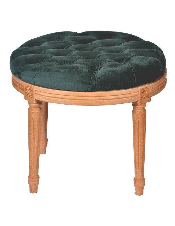 POUF LEGNO LUIGI XVI SEDUTA IN VELLUTO VERDE INGLESE