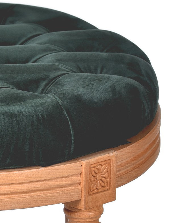 POUF LEGNO LUIGI XVI SEDUTA IN VELLUTO VERDE INGLESE