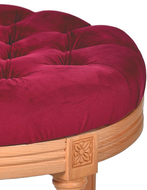 POUF LEGNO LUIGI XVI SEDUTA IN VELLUTO BORDEAUX