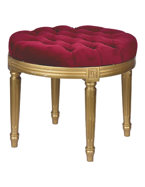 POUF ORO LUIGI XVI SEDUTA IN VELLUTO BORDEAUX