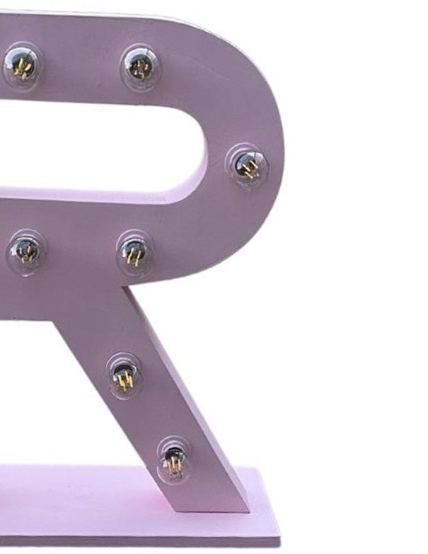 LETTERA R CON LAMPADINE ROSA