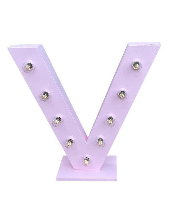 LETTERA V CON LAMPADINE ROSA